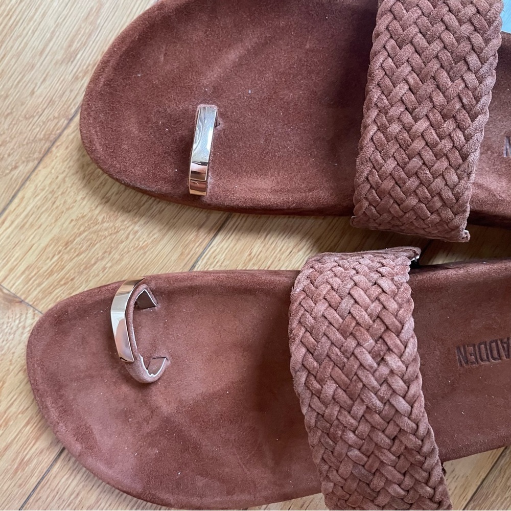 Steve Madden Somona Toe Loop Slide Sandals, Brown Woven Suede, Size 7, Womens - Picture 7 of 12